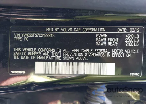 2012 Volvo S60 T5 из США, поврежденный, VIN YV1622FS7C2128845